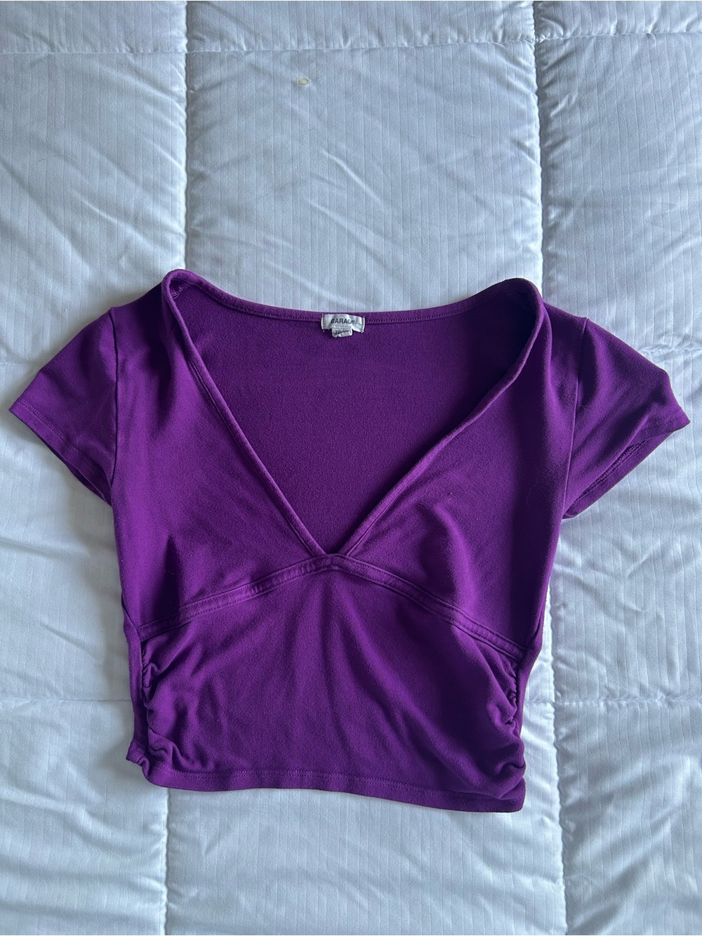 Garage Purple V-Neck Ruched Crop Top